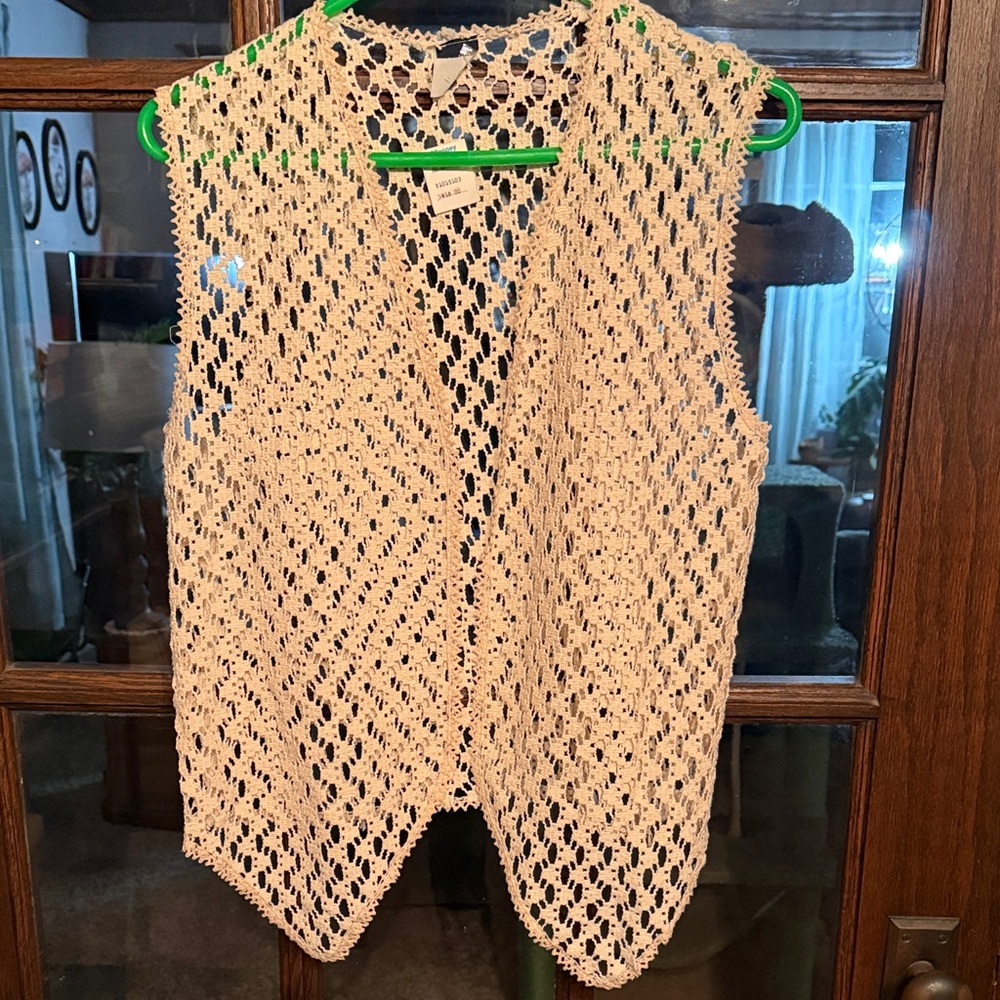 Vintage Honey Collection Crochet Vest Cream Ivory Open Knit Boho One Size NWT‎